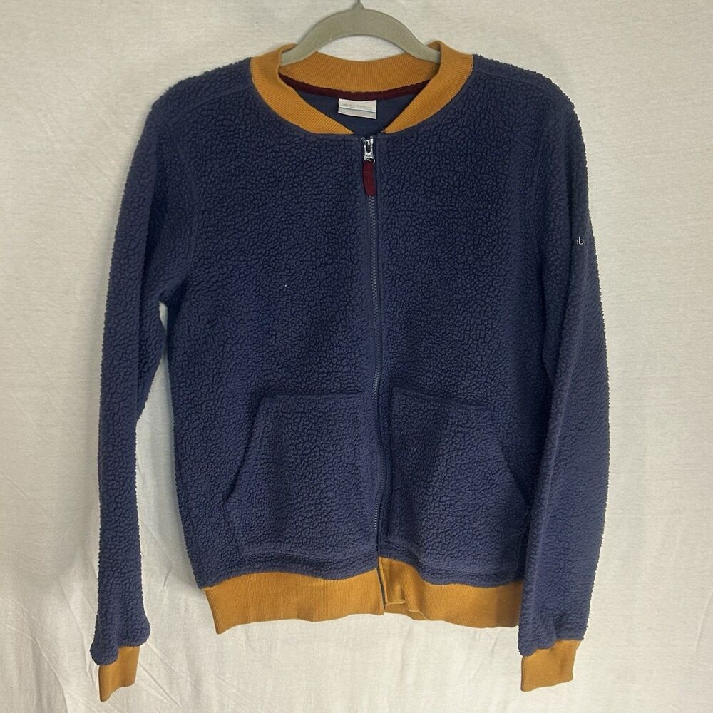 Columbia Women’s Fleece Full Zip Blue Mustard Trim Size Medium